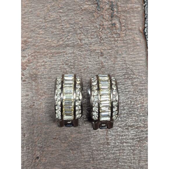 CHRISTIAN DIOR Silvertone Rhinestone Clip On Earrings Set - Picture 1 of 5